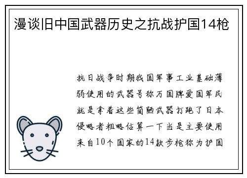 漫谈旧中国武器历史之抗战护国14枪